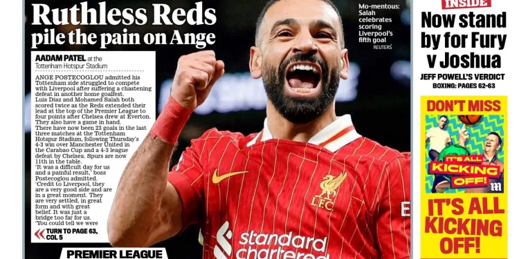 صلاح يقود ليفربول لاكتساح توتنهام ويعزز أرقامه القياسية