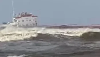 بسبب “نوة” يناير.. جنوح سفينة شحن دولية على شواطئ بورسعيد وتحركات عاجلة لإنقاذها