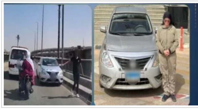 ضبط سيدة تقود سيارة عكس الاتجاه على طريق أكتوبر
